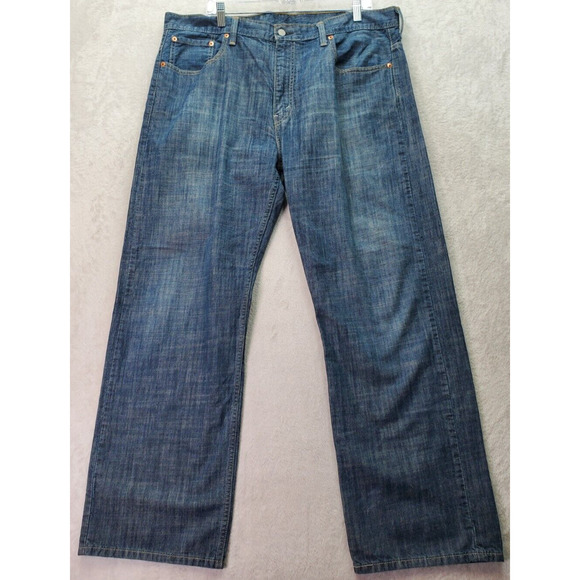Levi's 569 Jeans Mens Size 38‎ Blue Denim Cotton Medium Wash Flat Front Wide Leg - Picture 1 of 9
